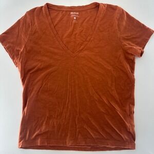 Madewell Women's Whisper Cotton V-Neck T-Shirt Size S Burnt Orange Rust Short Sl